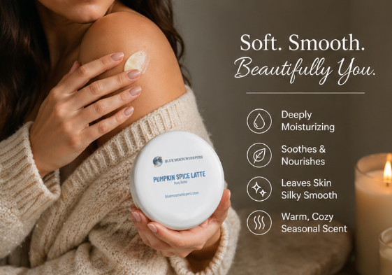 Woman applying cream to her arm with a candle in the background, featuring product details.
