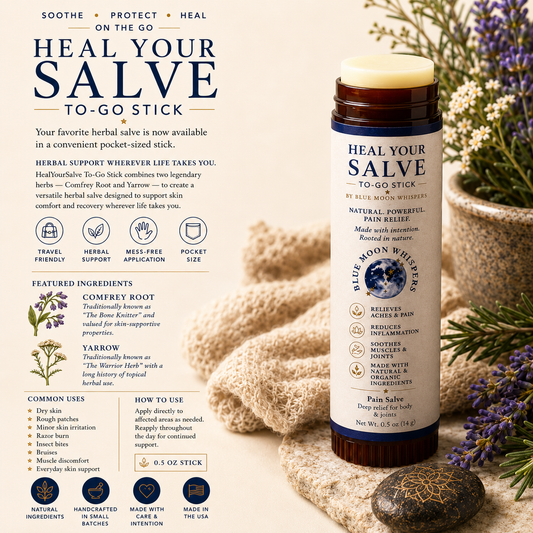 Blue Moon Whispers Heal Your Salve To-Go Stick herbal skin relief salve for dry skin