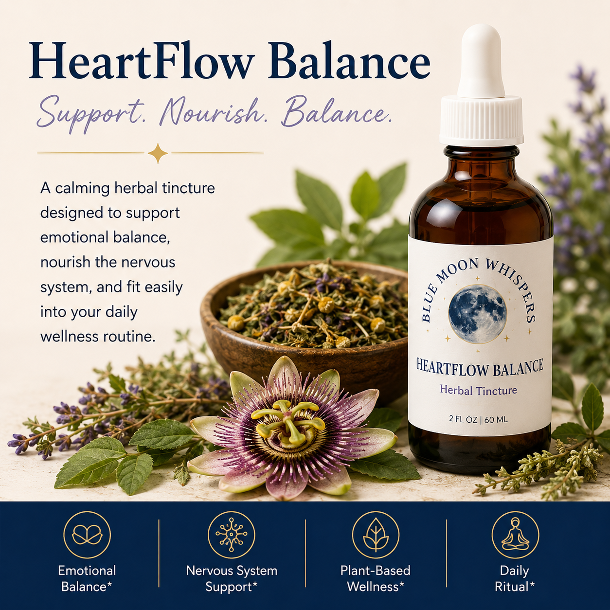 Blue Moon Whispers HeartFlow Balance herbal tincture for heart and circulation support