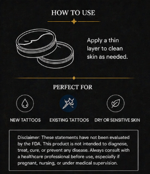 Instructions on how to use a skincare product for tattoos on a dark background