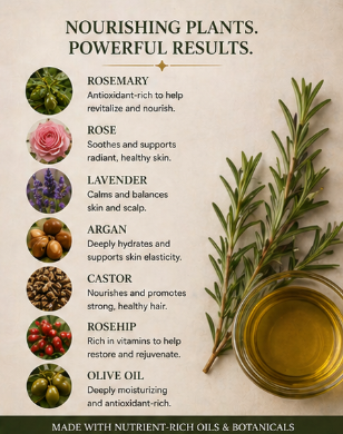 Herbal oils with their benefits and a glass of oil on a beige background