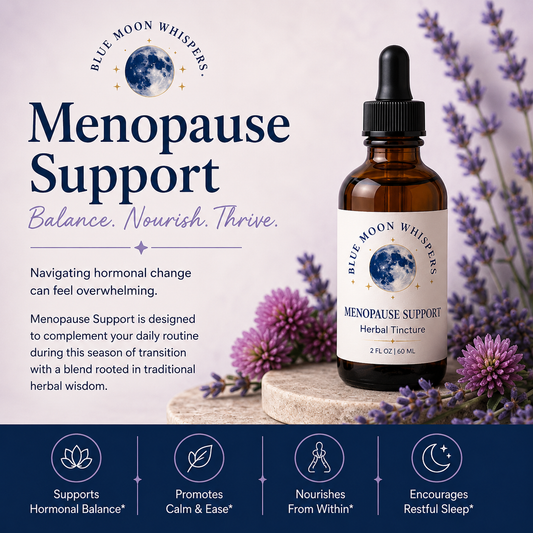 Blue Moon Whispers Menopause Support herbal tincture for women's wellness