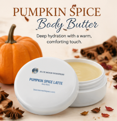 Pumpkin Spice Body Butter with a pumpkin and spices in the background