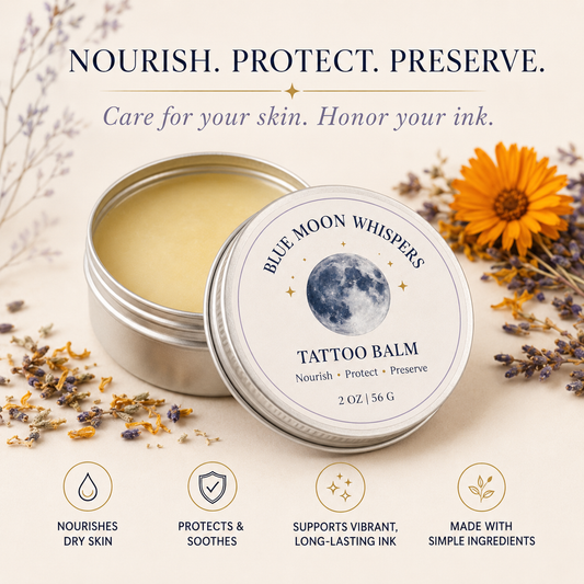 Blue Moon Whispers Tattoo Balm natural tattoo aftercare salve for moisturized skin