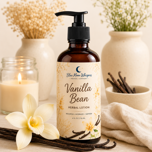Blue Moon Whispers Vanilla Bean Lotion moisturizing body lotion with warm vanilla fragrance