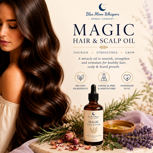 Blue Moon Whispers Magic Hair and Scalp Oil botanical hair oil for healthy hair growth and scalp care